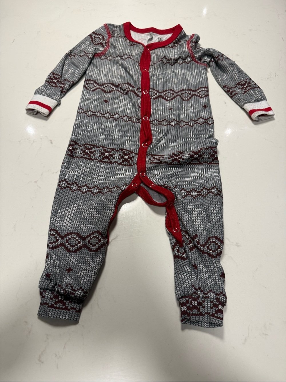 Red-Trim Grey Patterned Kids One-Piece